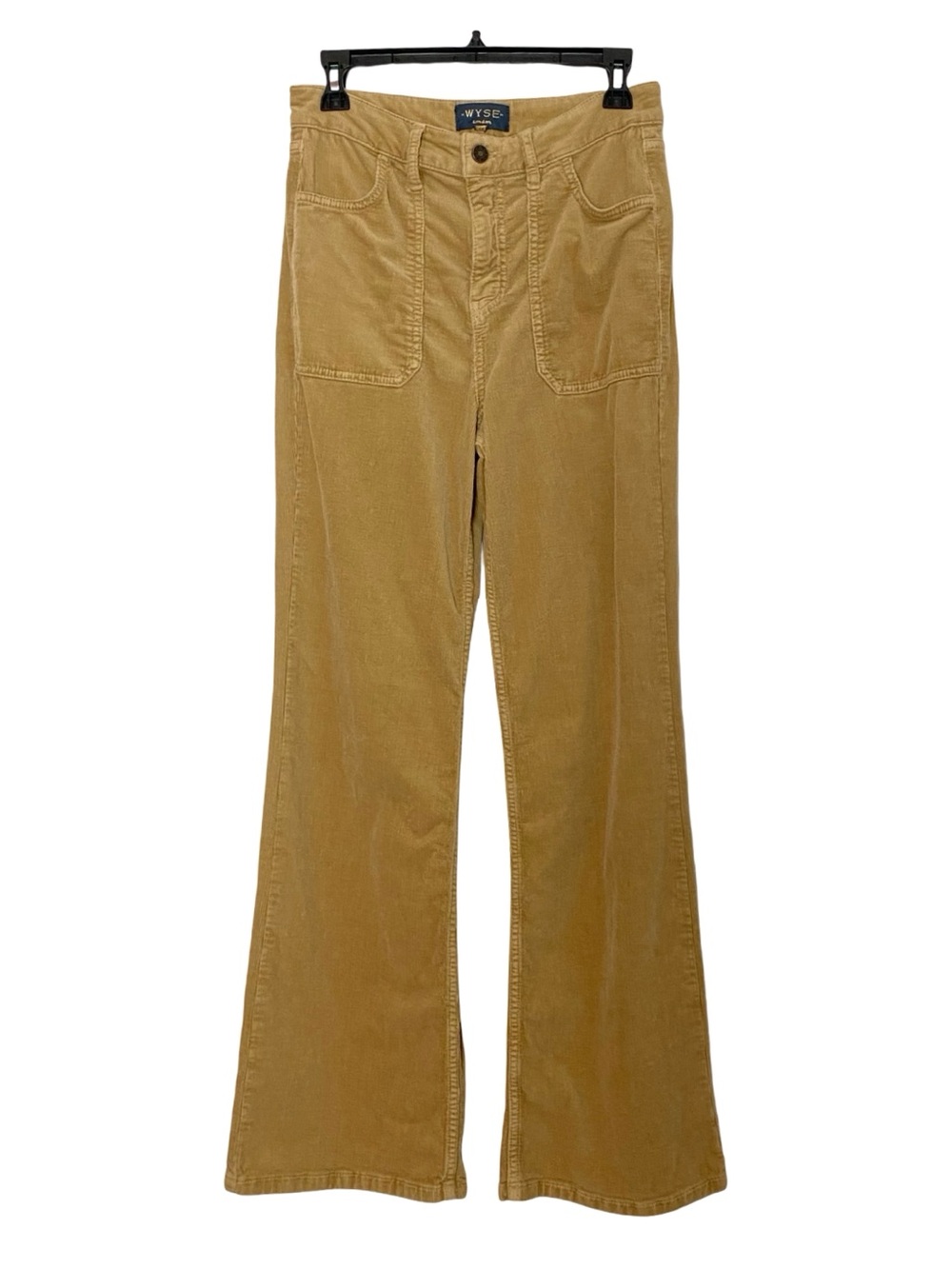 WYSE London Corduroy Pants Womens Size 2 XS Tan Gold Flare Wide Leg High Waist